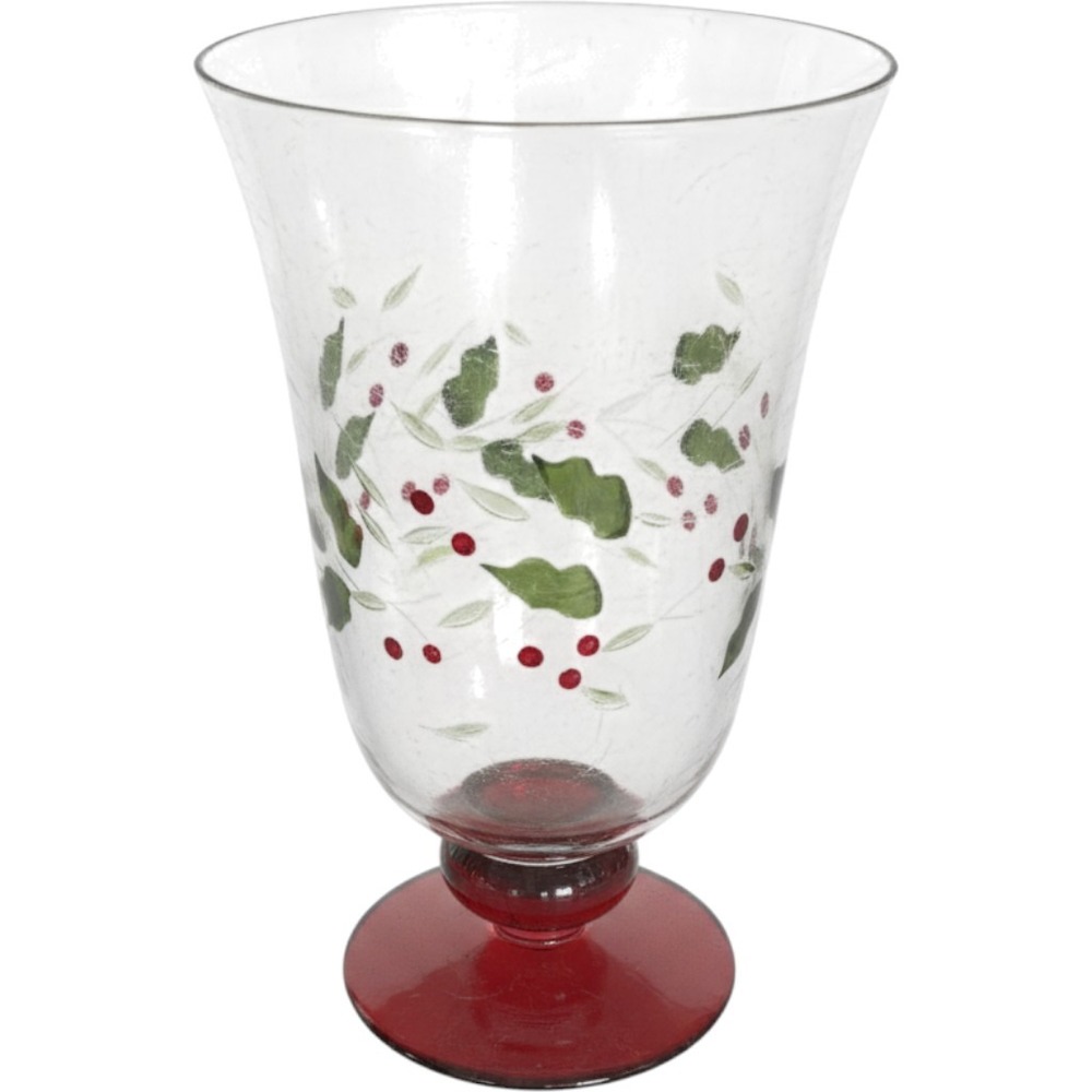 Pfaltzgraff Winterberry Water Goblets Set of 4 Hand Painted Etched Red Base 14oz